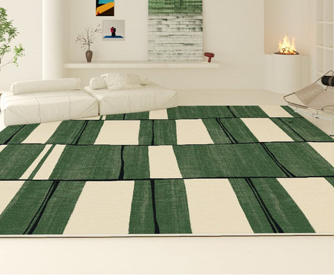 Contemporary Modern Rugs, Green Geometric Carpets, Abstract Modern Rugs for Living Room, Soft Modern Rugs under Dining Room Table-Art Painting Canvas