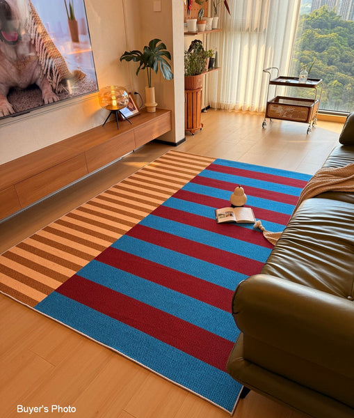 Modern Living Room Rug Ideas, Blue Mid Century Modern Rugs, Colorful Modern Rugs for Dining Room, Geometric Contemporary Area Rugs-Art Painting Canvas