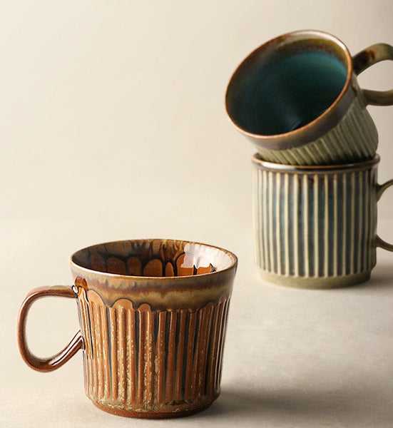 Large Modern Handmade Pottery Coffee Cup, Large Capacity Coffee Mugs, Unique Tea Cup, Creative Brown Green Ceramic Coffee Mugs-Art Painting Canvas