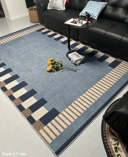 Geometric Modern Area Rugs, Modern Living Room Rug Ideas, Mid Century Contemporary Rugs, Blue Modern Rugs for Dining Room-Art Painting Canvas