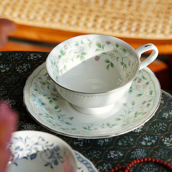 Floral Tea Cup Set, Classic British Tea Cups, Traditional Tea Cup Set, Porcelain Tea Cups, Elegant Tea Cup With Saucer, Ceramic Tea Cup with Saucer, Tea Cup Set, Vintage Tea Cup Set, Modern Ceramic Cups-Art Painting Canvas