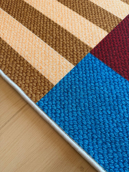 Modern Living Room Rug Ideas, Blue Mid Century Modern Rugs, Colorful Modern Rugs for Dining Room, Geometric Contemporary Area Rugs-Art Painting Canvas