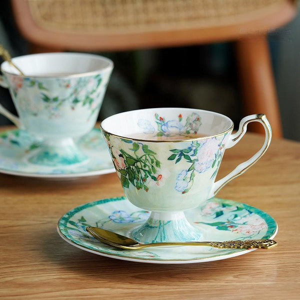 British Tea Cup Set, Luxury Tea Cup Set, Elegant Coffee Cup, Porcelain Tea Saucer, Ceramic Tea Cup Set-Art Painting Canvas