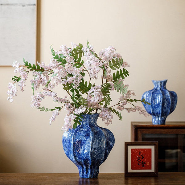 Handmade Water Holding Flower Vases, Centerpiece on Dining Table, Blue Ceramic Bud Vases, Tall Flower Vases on Table, Modern Pottery Flower Vases-Art Painting Canvas