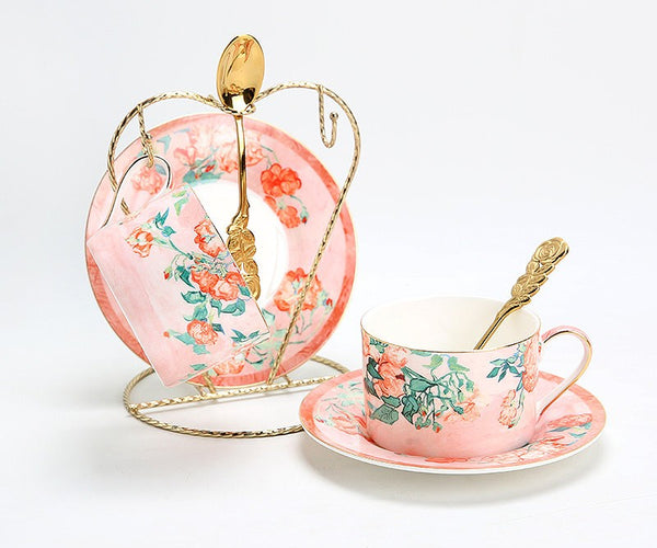 Porcelain Tea cups, British Tea Cup Set, Afternoon Tea Cup with Saucer Set, Elegant Coffee Cup, Porcelain Coffee Cups, Coffee Cup in Gift Box, Vintage Tea Cup Set-Art Painting Canvas