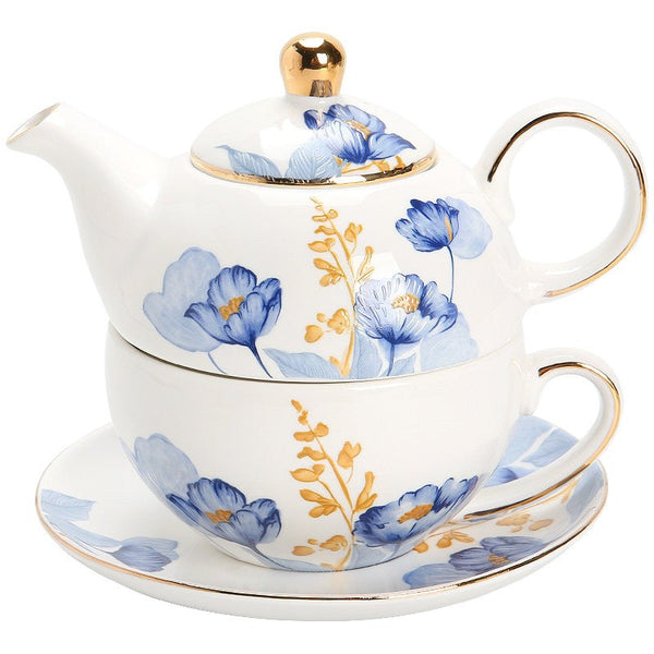 Porcelain Teapot with Matching Cup and Saucer in Gift Box, Ceramic Tea Pot with Integrated Cup, Stackable Teapot and Cup Set, Mother-and-Baby Teapot with Matching Saucer-Art Painting Canvas
