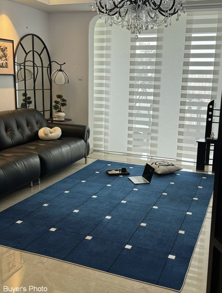 Blue Modern Rugs for Dining Room, Bedroom Modern Floor Carpet, Mid Century Area Rugs, Contemporary Modern Living Room Rug Ideas-Art Painting Canvas
