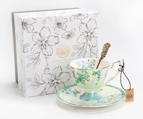 Porcelain Tea Saucer, Ceramic Tea Cup Set, British Tea Cup Set, Luxury Tea Cup Set, Elegant Coffee Cup-Art Painting Canvas