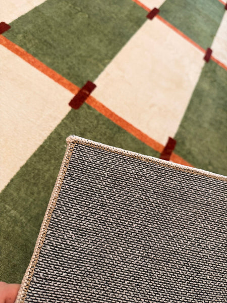 Geometric Area Rugs, Mid Century Contemporary Rugs, Green Modern Rugs for Living Room, Colorful Area Rugs for Bedroom-Art Painting Canvas