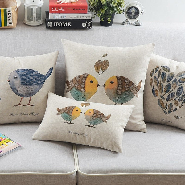 Decorative Sofa Pillows for Dining Room, Simple Decorative Pillow Covers, Love Birds Throw Pillows for Couch, Singing Birds Decorative Throw Pillows-Art Painting Canvas