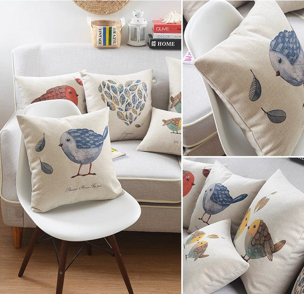 Decorative Sofa Pillows for Dining Room, Simple Decorative Pillow Covers, Love Birds Throw Pillows for Couch, Singing Birds Decorative Throw Pillows-Art Painting Canvas