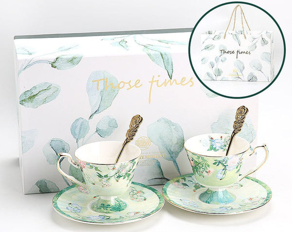 Porcelain Tea Saucer, Ceramic Tea Cup Set, British Tea Cup Set, Luxury Tea Cup Set, Elegant Coffee Cup-Art Painting Canvas