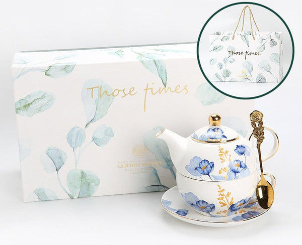 Porcelain Teapot with Matching Cup and Saucer in Gift Box, Ceramic Tea Pot with Integrated Cup, Stackable Teapot and Cup Set, Mother-and-Baby Teapot with Matching Saucer-Art Painting Canvas