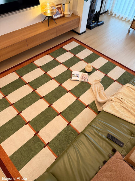 Geometric Area Rugs, Mid Century Contemporary Rugs, Green Modern Rugs for Living Room, Colorful Area Rugs for Bedroom-Art Painting Canvas