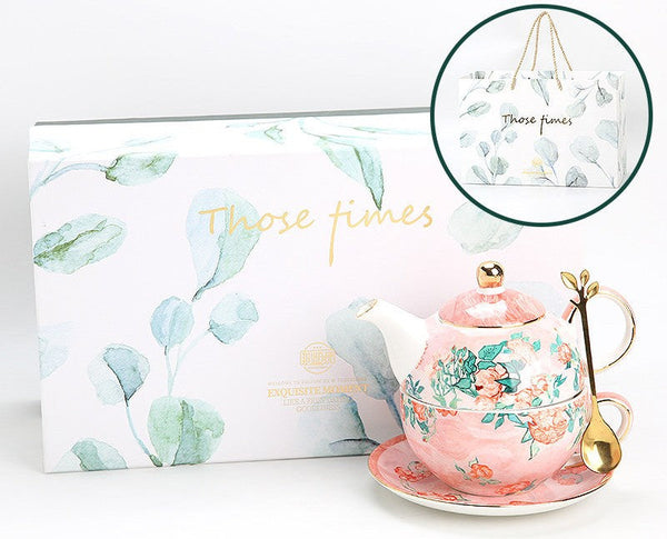 Mother-and-Baby Teapot with Matching Saucer, Vintage Style Stackable Tea Pot Set, Ceramic Tea Pot with Integrated Cup, English Style Tea Pot and Cup Set-Art Painting Canvas