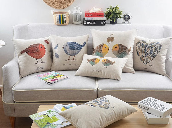 Decorative Sofa Pillows for Dining Room, Simple Decorative Pillow Covers, Love Birds Throw Pillows for Couch, Singing Birds Decorative Throw Pillows-Art Painting Canvas