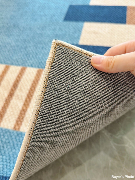 Geometric Modern Area Rugs, Modern Living Room Rug Ideas, Mid Century Contemporary Rugs, Blue Modern Rugs for Dining Room-Art Painting Canvas