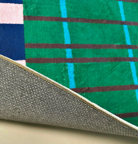 Modern Rugs for Living Room, Geometric Area Rugs, Green Mid Century Contemporary Rugs, Colorful Area Rugs for Bedroom-Art Painting Canvas