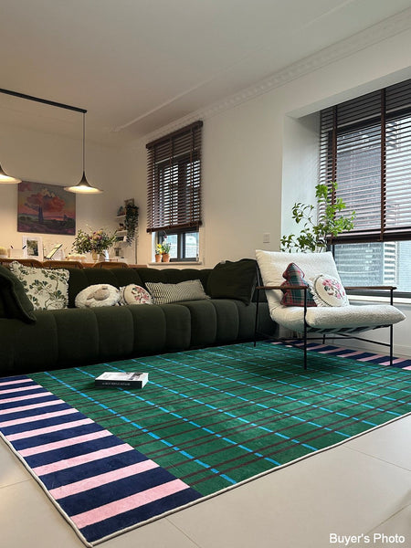 Modern Rugs for Living Room, Geometric Area Rugs, Green Mid Century Contemporary Rugs, Colorful Area Rugs for Bedroom-Art Painting Canvas