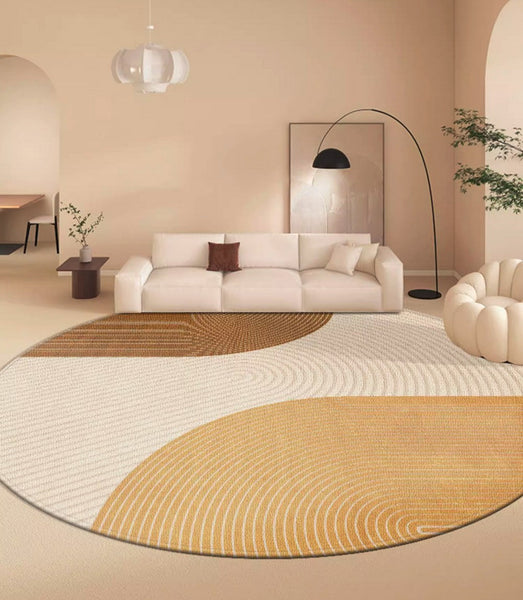 Circular Modern Rugs under Chairs, Dining Room Contemporary Round Rugs, Bedroom Modern Round Rugs, Geometric Modern Rug Ideas for Living Room-Art Painting Canvas