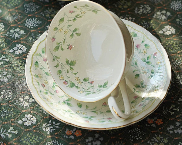 Floral Tea Cup Set, Classic British Tea Cups, Traditional Tea Cup Set, Porcelain Tea Cups, Elegant Tea Cup With Saucer, Ceramic Tea Cup with Saucer, Tea Cup Set, Vintage Tea Cup Set, Modern Ceramic Cups-Art Painting Canvas
