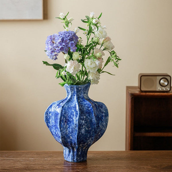 Handmade Water Holding Flower Vases, Centerpiece on Dining Table, Blue Ceramic Bud Vases, Tall Flower Vases on Table, Modern Pottery Flower Vases-Art Painting Canvas