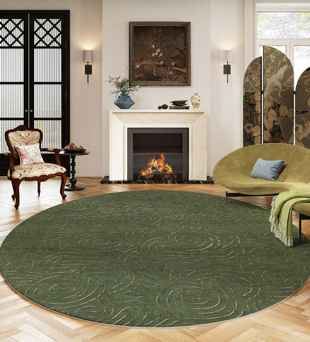 Bedroom Abstract Modern Area Rugs, Green Contemporary Modern Rugs, Geometric Round Rugs for Dining Room, Mid Century Round Modern Rugs under Chairs-Art Painting Canvas