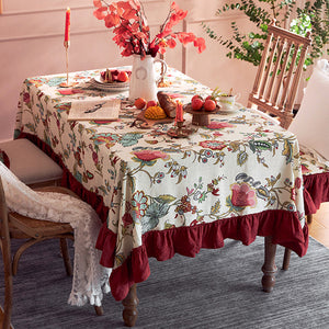Large Modern Rectangle Tablecloth for Dining Room Table, Blue Flower Pattern Farmhouse Table Cloth, Square Tablecloth for Round Table-Art Painting Canvas
