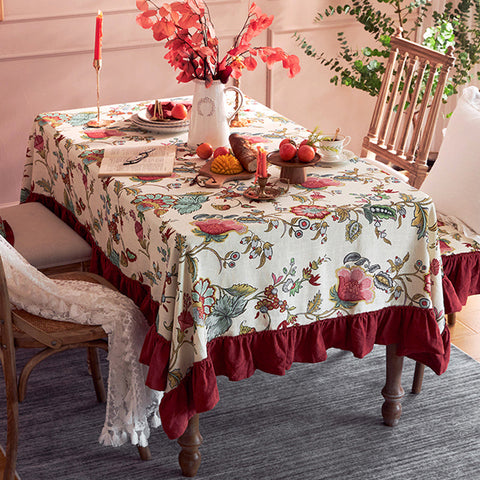 Large Modern Rectangle Tablecloth for Dining Room Table, Blue Flower Pattern Farmhouse Table Cloth, Square Tablecloth for Round Table-Art Painting Canvas