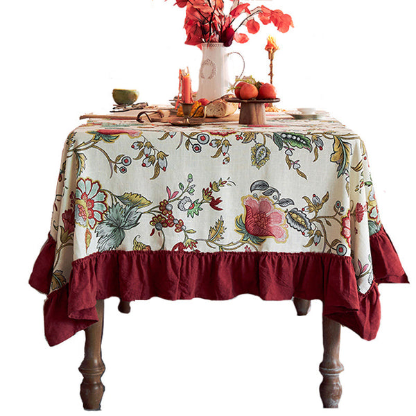 Large Modern Rectangle Tablecloth for Dining Room Table, Blue Flower Pattern Farmhouse Table Cloth, Square Tablecloth for Round Table-Art Painting Canvas