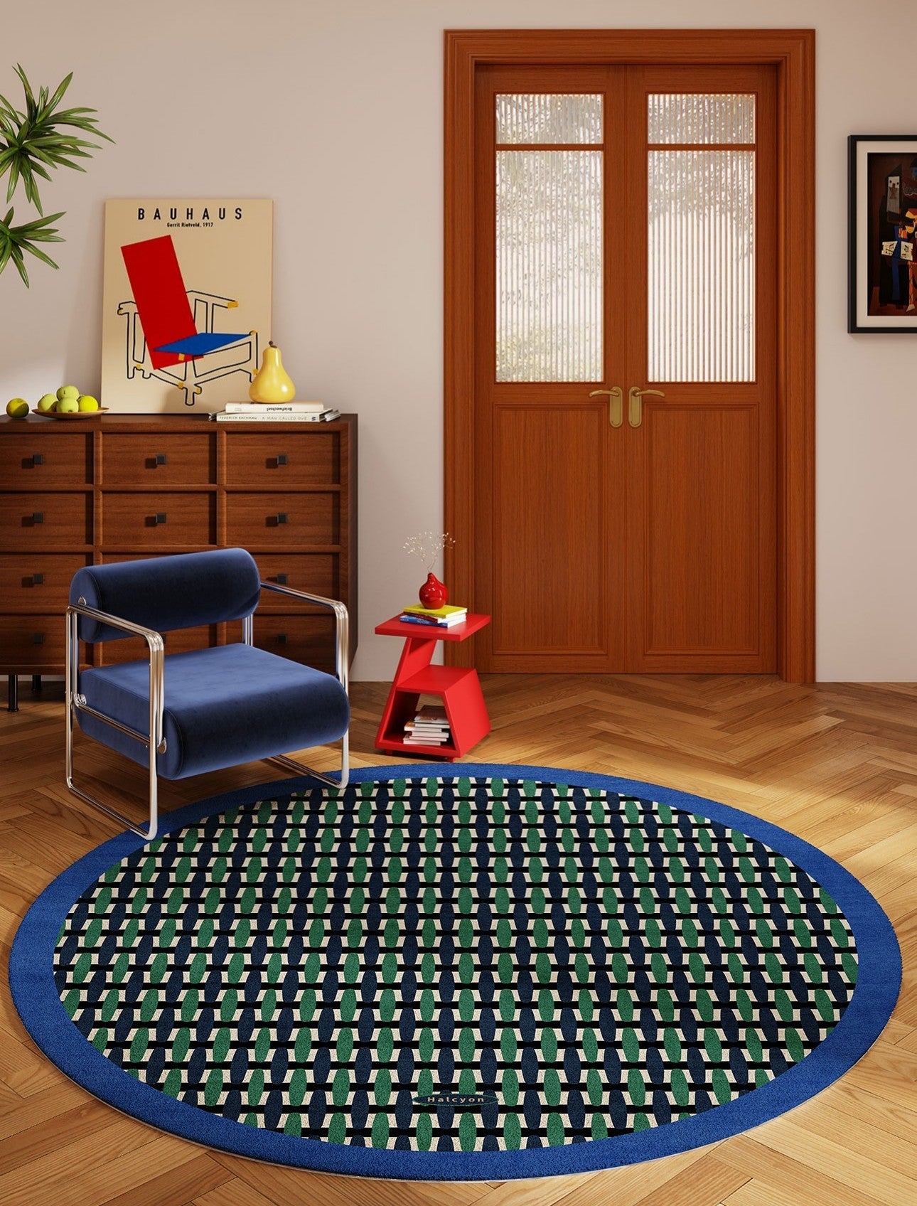 Abstract Contemporary Round Rugs under Chairs, Mid Century Circular Rugs for Bedroom, Modern Rugs for Dining Room, Geometric Modern Rugs for Living Room