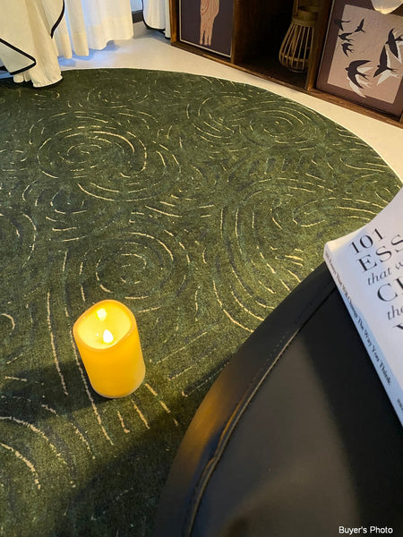 Bedroom Abstract Modern Area Rugs, Green Contemporary Modern Rugs, Geometric Round Rugs for Dining Room, Mid Century Round Modern Rugs under Chairs-Art Painting Canvas