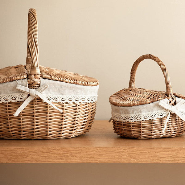 Picnic Storage Basket with Handle, Extra Large Kitchen Storage Baskets, Natural Hand-woven Wicker Storage Basket, Lovely Willow Weaving Baskets for Vegetable, Natural Fruit Storage Baskets-Art Painting Canvas