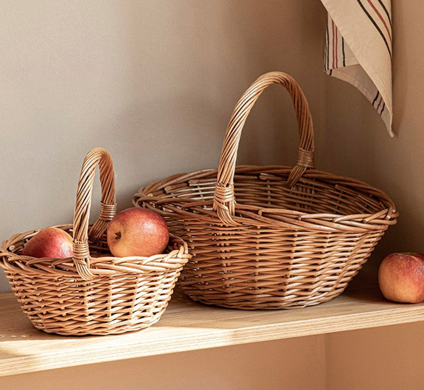 Large Picnic Food Basket with Handle, Lovely Willow Weaving Baskets for Vegetable, Natural Hand-woven Wicker Storage Basket, Natural Fruit Basket, Kitchen Storage Baskets-Art Painting Canvas