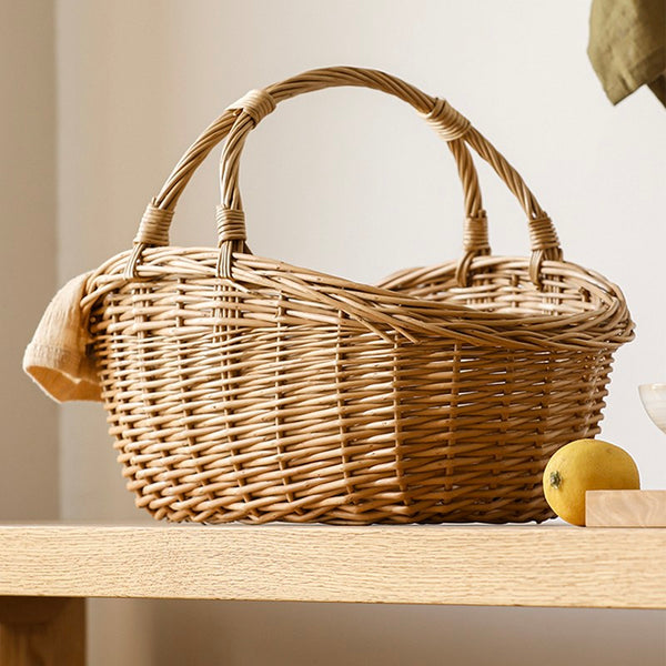 Large Kitchen Storage Baskets, Picnic Storage Basket with Handle, Hand-woven Wicker Storage Basket, Willow Weaving Baskets for Vegetable, Natural Fruit Basket-Art Painting Canvas
