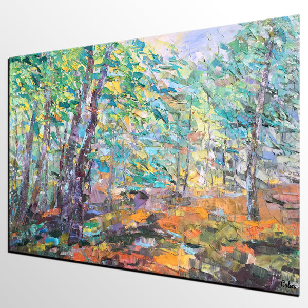 Autumn Forest Tree Painting, Landscape Canvas Painting, Impasto Paintings, Custom Large Painting for Bedroom, Original Landscape Painting-Art Painting Canvas