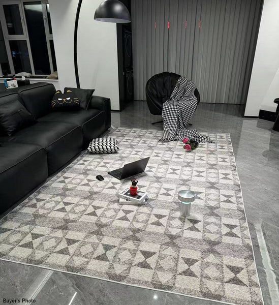 Large Gray Floor Rugs for Living Room, Dining Room Floor Rug, Modern Floor Rugs for Bedroom, Extra Large Geometric Modern Rugs for Office-Art Painting Canvas