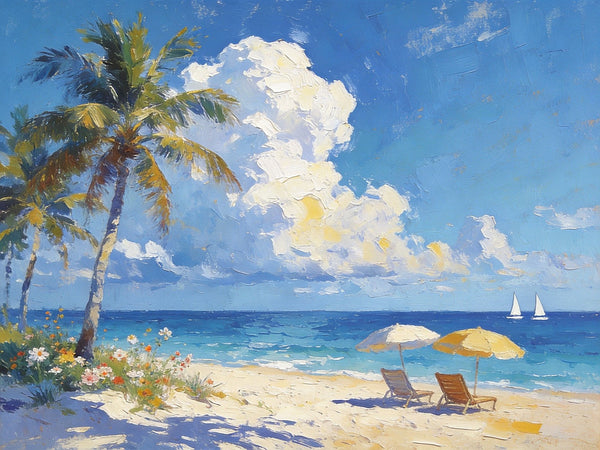 Beachside Bliss, Seashore Beach Painting, Small Oil Paintings, Original Landscape Paintings, Buy Painting Online, Hand Painted Canvas Art, Heavy Texture Artwork-Art Painting Canvas