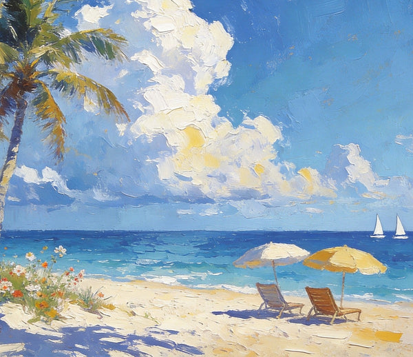 Beachside Bliss, Seashore Beach Painting, Small Oil Paintings, Original Landscape Paintings, Buy Painting Online, Hand Painted Canvas Art, Heavy Texture Artwork-Art Painting Canvas