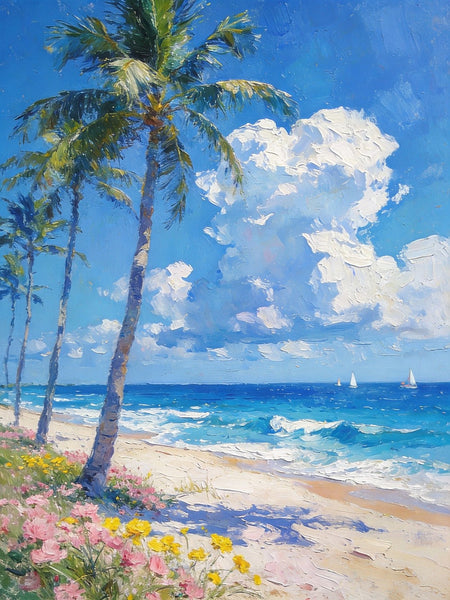 Sandy Shores and Palm Trees, Beach Palm Tree Paintings, Original Artwork, Seashore Painting, Small Oil Paintings, Hand Painted Canvas Wall Art, Heavy Texture Artwork, Small Canvas Paintings-Art Painting Canvas