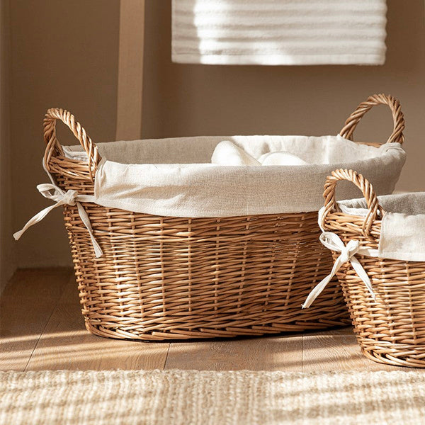 Large Kitchen Round Storage Baskets, Large Food Storage Basket with Handle, Natural Hand-woven Wicker Storage Basket for Clothes, Willow Weaving Baskets for Toys-Art Painting Canvas