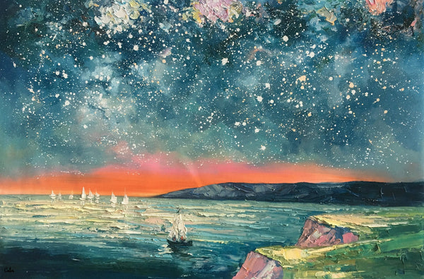 Heavy Texture Painting, Landscape Oil Painting, Starry Night Sky Painting, Custom Large Canvas Painting-Art Painting Canvas
