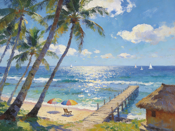 Tropical Beach Dream, Seashore Beach Paintings, Small Wall Art Paintings, Hand Painted Canvas Art, Small Oil Paintings, Landscape Canvas Paintings, Original Canvas Paintings-Art Painting Canvas