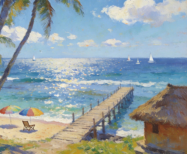 Tropical Beach Dream, Seashore Beach Paintings, Small Wall Art Paintings, Hand Painted Canvas Art, Small Oil Paintings, Landscape Canvas Paintings, Original Canvas Paintings-Art Painting Canvas