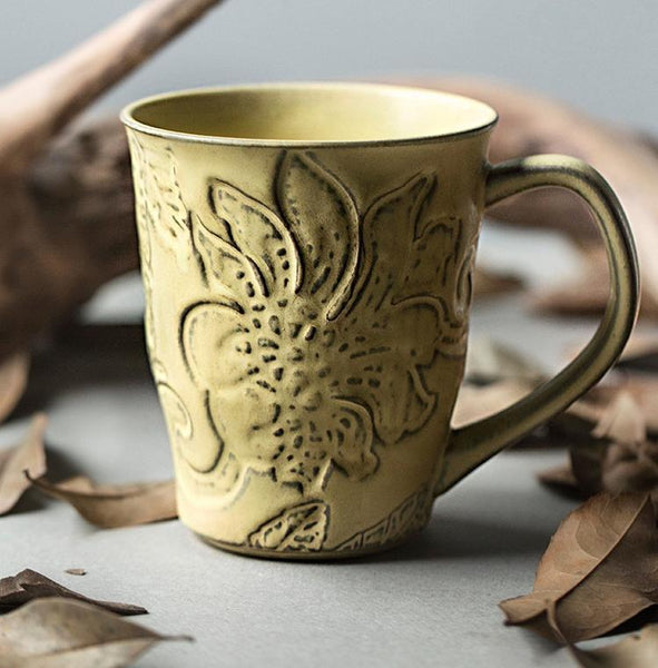 Green Ceramic Coffee Mug, Birthday Gifts, Stoneware Coffee Mugs, Handmade Pottery Coffee Mug, Large Capacity Coffee Cups-Art Painting Canvas