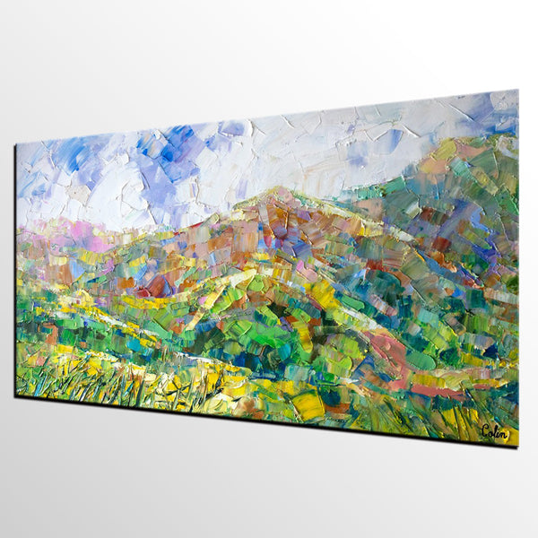 Mountain Landscape Painting, Spring Mountain Painting, Custom Original Painting on Canvas, Landscape Painting for Dining Room-Art Painting Canvas