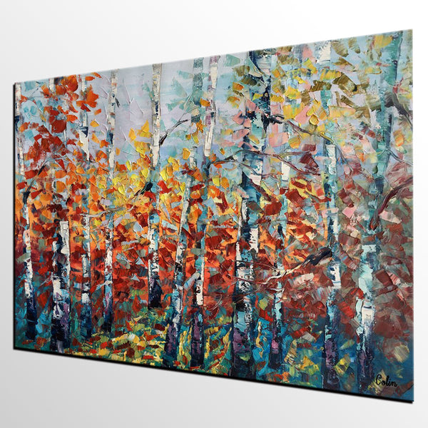 Landscape Painting, Birch Tree Painting, Custom Extra Large Canvas Art, Heavy Texture Original Artwork, Canvas Oil Painting-Art Painting Canvas