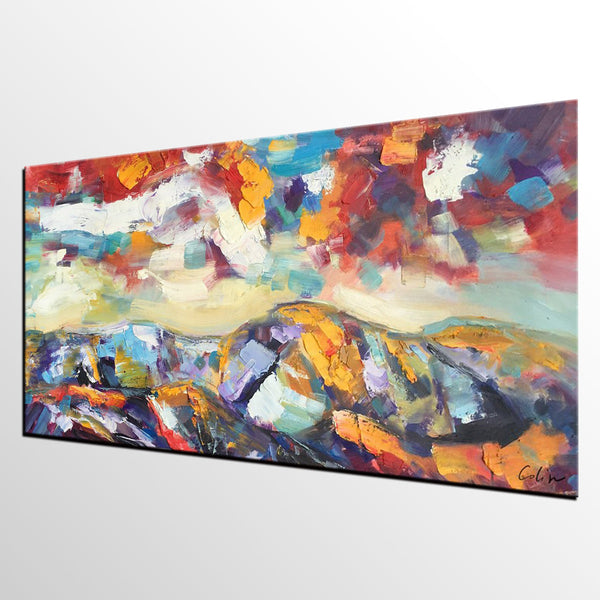 Mountain Landscape Painting, Original Landscape Painting, Custom Art, Heavy Texture Painting, Oil Painting for Living Room-Art Painting Canvas