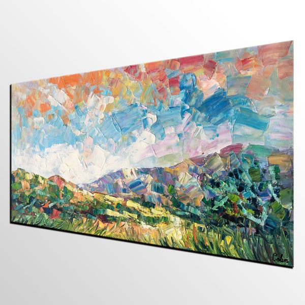 Spring Mountain Landscape Painting, Custom Extra Large Painting, Canvas Artwork, Original Artwork-Art Painting Canvas