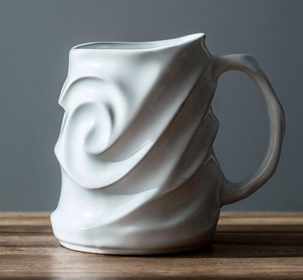 Stoneware Coffee Mugs, White Ceramic Coffee Mug, Large Capacity Coffee Cups, Birthday Gifts, Handmade Pottery Coffee Mug-Art Painting Canvas